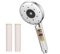 YEAUPE PRO Pommeau de Douche Filtrant 6 Jets Anti-Calcaire, Chromé | Pommeau De Douche Ø115 Mm Haute Pression, Filtration À 25 Étapes, 2 Filtres Inclus, Installation Universelle