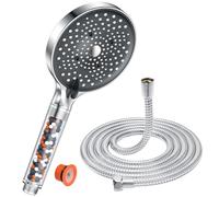 YEAUPE PRO Pommeau de Douche Haute Pression 6 Jets avec Tuyau 1,6 m Ø130 mm | Chrome Grand diamètre, filtration, économie d'eau, buses anti-calcaire, Économie d'eau, raccord universel G1/2.