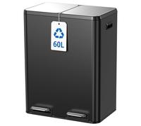 YEAUPE PRO Poubelle Cuisine 2 X 30L à Pédale, 60L Noir Poubelle Tri Sélectif Recyclage Double Compartiment Inox,Couvercle Soft Close Silencieux,2 Seaux Amovibles Intérieurs,Anti-Odeurs