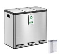YEAUPE PRO Poubelle Cuisine 3x18L à Pédale, 54L Inox Poubelle Tri Sélectif 3 Compartiments, Triple Ouverture Indépendante, Soft Close Silencieux, Bacs Amovibles, 15 Sacs Inclus
