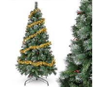 YEAUPE PRO Sapin de Noël Artificiel 165 cm avec Baies Rouges et Effet Neige, Décoré, PVC, Montage 3 Parties, Pied en Métal