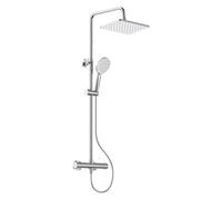 YEAUPE PRO Système de douche avec robinet thermostatique | Acier inoxydable chromé, Douche à effet pluie carrée 30 x 20 cm, 3 types de jets, Douchette à main, Barre de douche réglable
