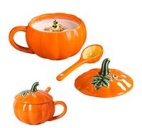 Yeaxxsqy Tasse à citrouille avec couvercle et cuillère en céramique, tasse à citrouille d'halloween résistante la chaleur avec poignée ergonomique pour café au lait petit déjeuner en céramique