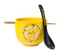 YEBABFIT Silver Buffalo Pokemon Pikachu Electric Ceramic Ramen Noodle Rice Bowl with Chopsticks and Spoon, Microwave Safe, 20 Ounces