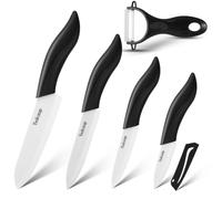 Yedcxup Couteau Ceramique Cuisine 5pcs avec étui de Protection | 6" Chef, 5" Utilitaire, 4" Fruits, 3" éplucher, Éplucheur pour Fruit, Coupantes Couteau en Céramique