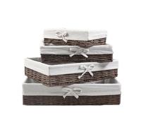 YedZen Lot de 4 Corbeille à Pain Main, 4 Tailles Panier a Pain avec Cadre en Métal et Doublure en Lin Amovible, Panier Pain pour Desserts, Fruits, Légumes, Brun Foncé