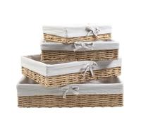 YedZen Lot de 4 Corbeille à Pain Main, 4 Tailles Panier a Pain avec Cadre en Métal et Doublure en Lin Amovible, Panier Pain pour Desserts, Fruits, Légumes, Kaki