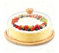 YedZen Présentoir à Gateau, 28x15cm(DxH) Cloche a Gateau en Bambou avec Transparent Dôme en Acrylique, Presentoir Gateau pour Dessert, Pâtisserie, Gâteau, Fromage