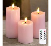 Yeelida Bougies LED sans flamme avec design d'huile de cire, Rose Pack de 3 bougies de cire véritable à piles (7.5x10 12.5 15cm)