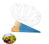 Yeenano Palette Peinture,Lot de Palette Plastique 4 Pièces en Plastique Blanco Ovale,avec 20 Pinceaux Palettes de Mélange de Peinture Plastiques pour Aquarelle Acrylique Gouache Huile Enfants