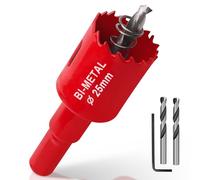 Yeepeo Scie Cloche 25mm, HSS M42 Bi-Métal Scies-cloches Bois 1 Pièce Rouge | Scie à Trous Avec Adaptateur et Foret de Centrage, idéale pour Bois, Plaque de Plâtre, Cloison Sèche, Plastique