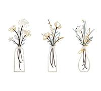 yeeplant 3er-Set Blumen-Wanddeko aus Metall, Boho-Stil, 35 cm florale Wandkunst, rustikaler Landhaus-Dekor, 3D-Schnittdesign, Blumenvase-Dekor für Zuhause, Schlafzimmer, Wohnzimmer