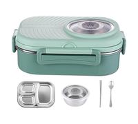 yeeplant Boîte repas bento 3 compartiments pour adultes, boîte déjeuner isotherme acier inoxydable 33,8 oz, avec bol à soupe, set portable pour travail, école, pique-nique, 23,5 x 17 x 9 cm