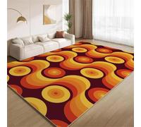 YEGRFJIS Tapis Rétro 70s 215x150cm Orange Brun Abstrait Cercles Lavable Antidérapant Poils Courts Faux Cachemire Salon Salle à Manger Bureau Carpette