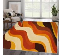 YEGRFJIS Tapis Rétro 70s Lavable Antidérapant 170x270cm, Orange Brun Abstrait Ondulé Géométrique Salon Chambre Couloir, Poils Courts Faux Cachemire Doux Carpette