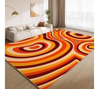 YEGRFJIS Tapis Rétro 70s Lavable Antidérapant 60x210cm, Orange Brun Abstrait Tourbillon Géométrique Salon Chambre Bureau Couloir, Poils Courts Faux Cachemire Doux Carpette