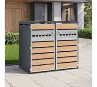 YEHTOKHOME Armoire à poubelles avec Couvercle et Compartiments de Rangement,Meuble de Rangement avec Serrure et 2 Portes, pour Jardins,Cours,commerces et Zones résidentielles (Gris-B)