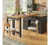 YEHTOKHOME Buffet, Porte Coulissante et Tiroirs Cachés, Table de Bar Noir | Table à Manger Extensible 120-197 cm,360° Rotative,Portes de Placard Type Porte de Grange,Étagères réglables
