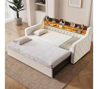 YEHTOKHOME Canapé-lit 90x190cm avec LED,étagère et Lit gigogne (Beige-C)