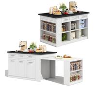 YEHTOKHOME Îlot Central Cuisine avec Table à Manger Extensible, Buffet Salle à Manger avec 6 Tiroirs et 3 Portes, Rangement Double Face pour Cuisine ou Salon (Blanc)