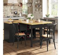 YEHTOKHOME Îlot Central Cuisine Rangement et Plan de Travail, Petit Bar | Table à Manger Extensible 120-223cm 360° Pivotant, Étagère à Vin,2 Tiroirs Étagère Snack Support Poubelle Table de Bar Noir