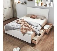 YEHTOKHOME Lit Moderne en Bois avec 2 tiroirs et sommier à Lattes, Multifonctionnel lit de Rangement avec Espace de Rangement et tête (sans Matelas) (Blanc + Chêne 1, 160x200cm)