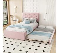 YEHTOKHOME Lit rembourré avec sommier à Lattes et Multifonctionnel lit gigogne,Moderne lit pour Adolescents avec tête et Boutons décoratifs,Velours(sans Matelas) (Rose, 90x200cm)