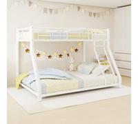 YEHTOKHOME Lit Superposé 2 Places en Métal, Haut 90x190 et Bas 140x190, Barrières Sécurité, Échelle Confort, Structure Métal Robuste (sans Matelas) (D-Blanc)