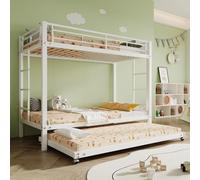 YEHTOKHOME Lit Superposé 3 Places 90x200 en Métal avec lit Gigogne,Blanc | Lit Mezzanine 2 places,lit Gigogne 90x190,Échelle Antidérapante, Barrières Sécurité, pour Adolescents(sans Matelas)