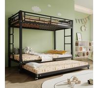 YEHTOKHOME Lit Superposé 3 Places 90x200 en Métal avec lit Gigogne,Noir | Lit Mezzanine 2 places,lit Gigogne 90x190,Échelle Antidérapante, Barrières Sécurité, pour Adolescents(sans Matelas)