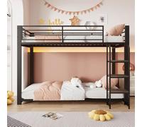 YEHTOKHOME Lit superposé métal 90x200 cm avec échelle en Bois,Noir