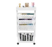 YEITBY Chariot à livres mobile avec roulettes, chariot de rangement étroit à 5 niveaux, étagère à livres avec freins, porte-magazines pour salon, chambre à coucher, bureau, bibliothèque, blanc