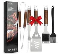 Yekale Ensemble d'outils de barbecue robustes avec spatule, fourchette, pince et brosse de nettoyage en acier inoxydable extra épais - Kit complet d'accessoires de barbecue - Cadeau parfait pour homme
