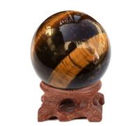 Yellow Tiger Eye Stone Crystal Ball Light with Base Craft Gift Ornaments,2" Dia