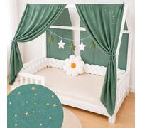 YellowNest Toile de Lit Cabane (2 Pièces) - Ciels de Lit Cabane 80x160-90x190-140x200 cm - 100% Coton Mousseline - avec Guirlande (Eucalyptus Guirlande, 130 x 320 cm (Set de 2))