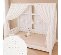 YellowNest Toile de Lit Cabane (2 Pièces) - Ciels de Lit Cabane 80x160-90x190-140x200 cm - 100% Coton Mousseline - avec Guirlande (Blanc Guirlande, 130 x 320 cm (Set de 2))