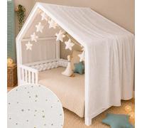 YellowNest Toile de Lit Cabane - Ciel de Lit Cabane 90x190 ou 90x200 cm - 100% Mousseline de Coton - avec Guirlande (Guirlande Blanc, 130 x 400 cm)
