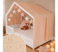 YellowNest Toile de Lit Cabane - Ciel de Lit Cabane 90x190 ou 90x200 cm - 100% Mousseline de Coton - sans Guirlande (Beige, 130 x 400 cm)