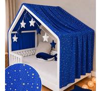 YellowNest Toile de Lit Cabane - Ciel de Lit Cabane 90x190 ou 90x200 cm - 100% Mousseline de Coton - sans Guirlande (Bleu Marine, 130 x 400 cm)