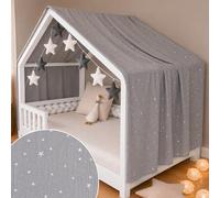 YellowNest Toile de Lit Cabane - Ciel de Lit Cabane 90x190 ou 90x200 cm - 100% Mousseline de Coton - sans Guirlande (Gris, 130 x 400 cm)
