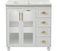 YeMaster Armoire de toilette, armoire de rangement avec lavabo, avec meuble sous-lavabo, 80 cm, lavabo en céramique, blanc blanc G