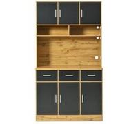YeMaster Buffet multifonctionnel avec éclairage LED avec télécommande, tiroirs, étagères réglables, trous pour le passage des câbles et prises de courant, 100x40x180 cm, convient pour les cuisines et 