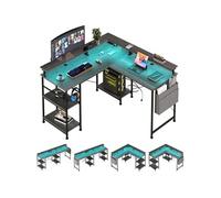 YeMaster Bureau en L, 140x140x85 cm, bureau pour ordinateur de jeu avec prise de courant et bande LED avec support de moniteur et compartiment de