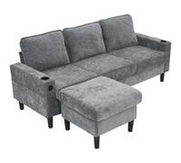 YeMaster Canapé 3 places, canapé-lit en L, canapé rembourré et causeuse avec port USB et port C avec deux porte-gobelets pour le salon, la famille, le séjour et la chambre à coucher - gris gris G