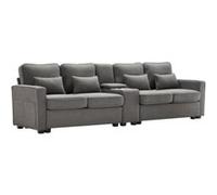 YeMaster Canapé moderne 4 places avec console, 2 porte-gobelets, 2 ports USB (possibilité de chargement par câble) avec poches d'accoudoir et 4 coussins, un canapé minimaliste pour le salon, la maison