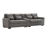 YeMaster Canapé Multi avec console, 2 ports USB, 4 coussins, 290*83*88cm, adapté au salon, à la maison, au bureau, gris foncé gris foncé G
