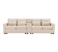 YeMaster Canapé Multi avec console, 2 ports USB, 4 coussins, 290*83*88cm, convient pour le salon, la maison, le bureau, couleur beige beige G