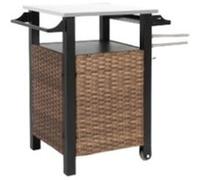 YeMaster Chariot de bar à porte unique, chariot de cuisine d'extérieur à roulettes pour cuisine de patio ou bar, marron marron G