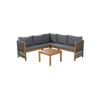 YeMaster Ensemble de meubles de jardin, canapé d'angle + table basse, structure en bois massif pour le jardin, gris