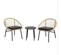 YeMaster Ensemble de meubles de jardin en rotin 3 pièces, ensemble de meubles de balcon avec table basse et 2 chaises avec coussins Jaune G